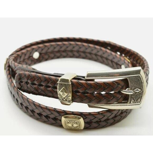 Brighton Redish/Brown Woven Leather Belt Size M/30 Silver Metal Hardware main image 5